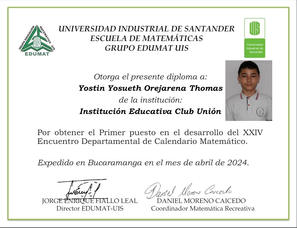 primer puesto calendario mat