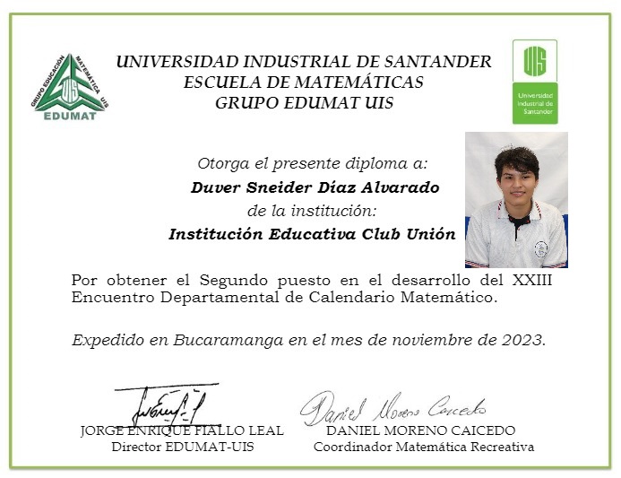 segundo puesto calendario mat