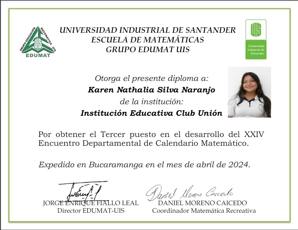 segundo puesto calendario mat